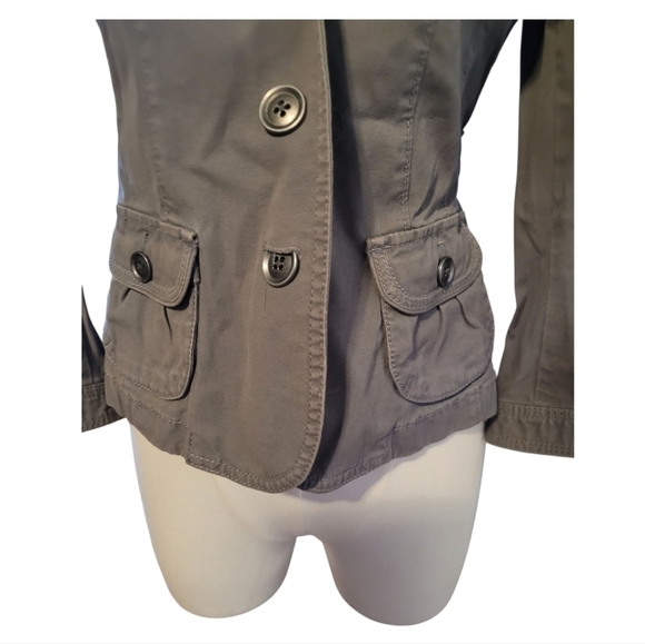 Ann Taylor LOFT Vintage Gray Puff Sleeve Tailored Pocketed Jacket Size XS - Picture 2 of 11